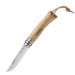 Сгъваем нож №7 Inox, острие 8 см, бук, с кожена връзка, 001372, OPINEL