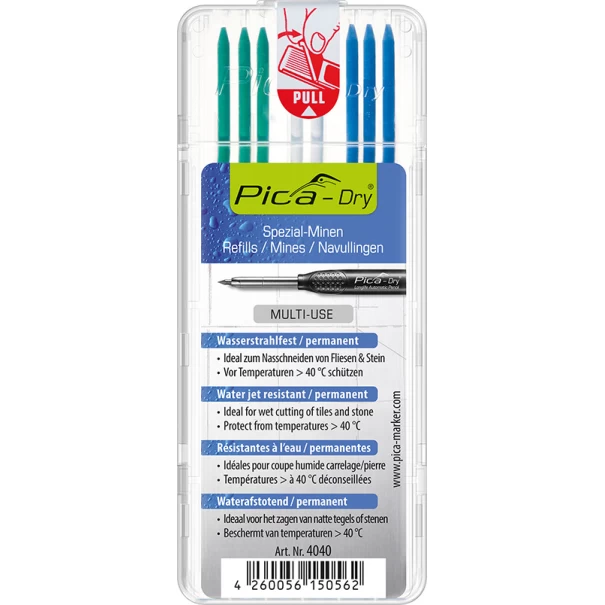 Резервни графити Pica DRY, Ø2,8mm, 3x сини, 2x бели, 3x зелени, 4040, PICA
