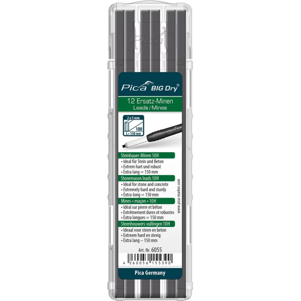 Резервни графити BIG DRY, 2х5mm, за зидари, 10H, черни, 12бр, 6055, PICA