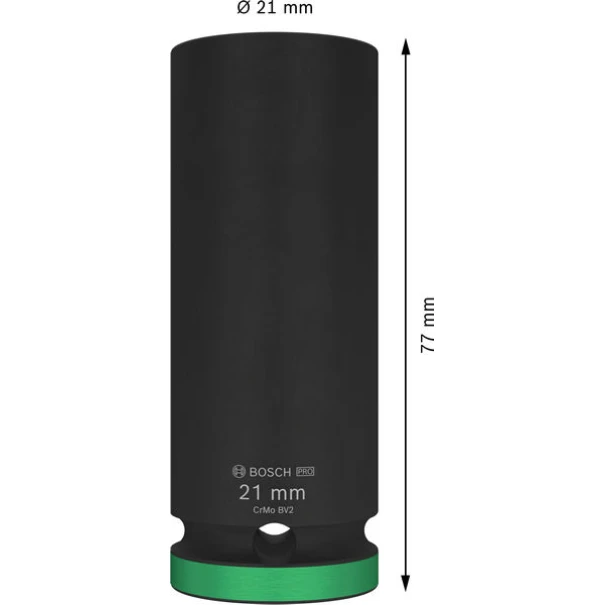 Вложка PRO Impact Socket, 1/2", 21 mm, дълбока, 2608003052, BOSCH