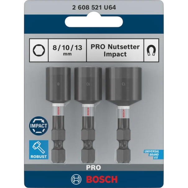 Накрайници PRO Nutsetter Impact, 8 x 50, 10 x 50, 13 x 50 mm, 3бр, 2608521U64, BOSCH