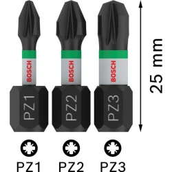 Битове PRO PZ Impact, PH1 x 25, PH2 x 25, PH3 x 25 mm, 3бр, 2608522471, BOSCH