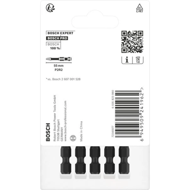 Бит PRO P2R2 Impact, 55 mm, 5бр, 2608522527, BOSCH