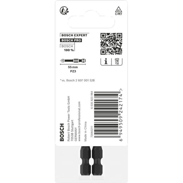 Бит PRO Pozidriv Impact, PZ3, 55 mm, 2бр, 2608522545, BOSCH