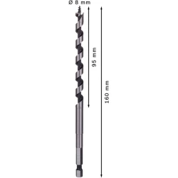 Винтово свредло с шип PRO Wood, 8 x 95 x 160 mm, 2608585696, BOSCH