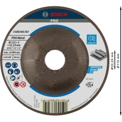 Диск за рязане PRO Metal, 115 x 3 x 22,23 mm, 2608601567, BOSCH