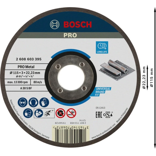 Композитен диск за рязане PRO Metal, 115 x 3 x 22,23 mm, 2608603395, BOSCH