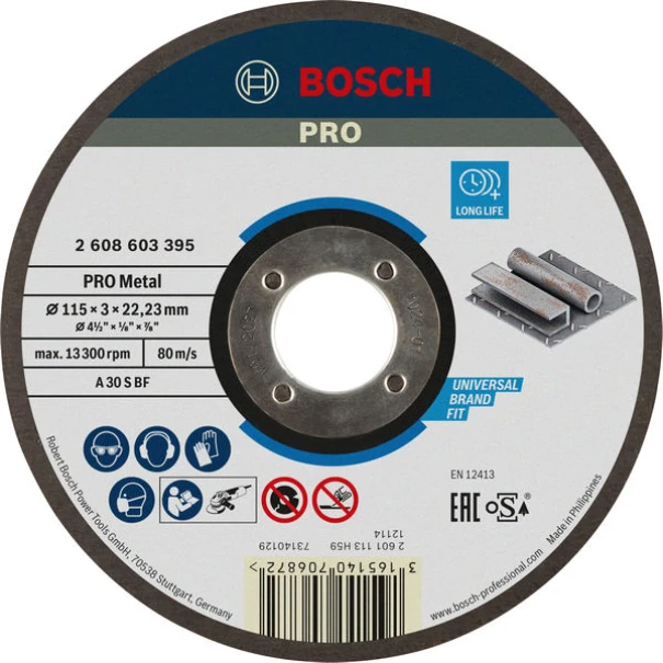 Композитен диск за рязане PRO Metal, 115 x 3 x 22,23 mm, 2608603395, BOSCH