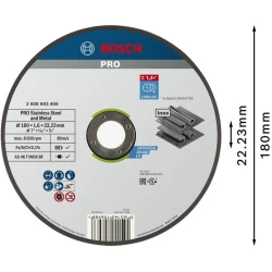 Композитен диск за рязане PRO Stainless Steel and Metal, 180 x 1,6 x 22,23 mm, прав, oSa, 2608603406, BOSCH