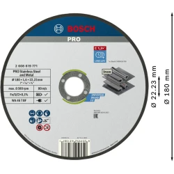 Композитен диск за рязане PRO Stainless Steel and Metal, 180 x 1,6 x 22,23 mm, прав, 2608619771, BOSCH