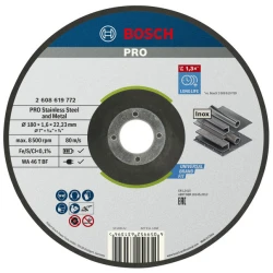 Композитен диск за рязане PRO Stainless Steel and Metal, 180 x 1,6 x 22,23 mm, с вдлъбнат център, 2608619772, BOSCH