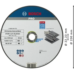 Композитен диск за рязане PRO Stainless Steel and Metal, 230 x 1,9 x 22,23 mm, прав, 2608619773, BOSCH