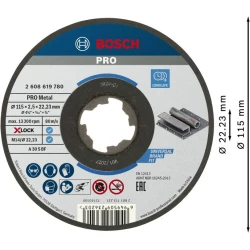 Композитен диск за рязане PRO Metal, 115 x 2,5 x 22,23 mm, X-Lock, прав, 2608619780, BOSCH