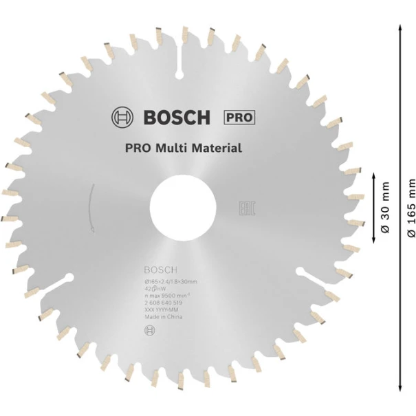 Диск за циркуляр PRO Multi Material, 165x2,4x30mm, z=42, 2608640519, BOSCH