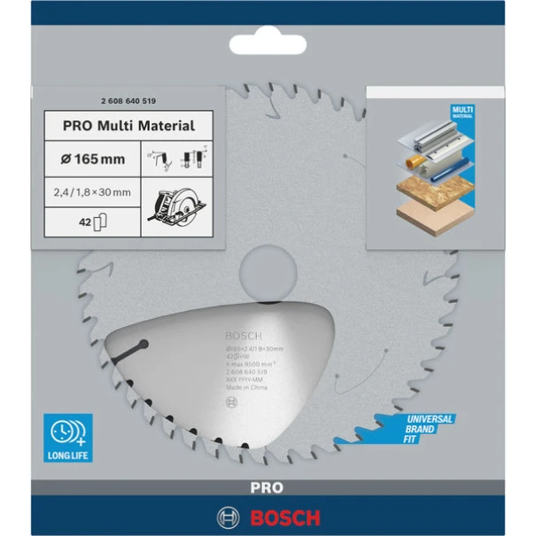 Диск за циркуляр PRO Multi Material, 165x2,4x30mm, z=42, 2608640519, BOSCH