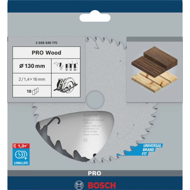 Диск за циркуляр PRO Wood, 130x2x16mm, z=18, T18, 2608640775, BOSCH