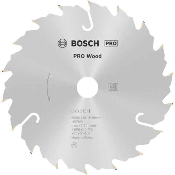 Диск за циркуляр PRO Wood, 130x2x16mm, z=18, T18, 2608640775, BOSCH