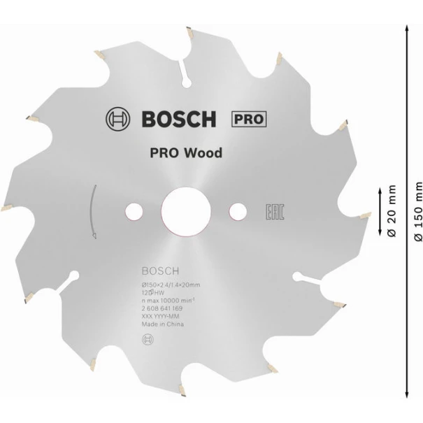 Диск за циркуляр PRO Wood, 150x2,4x20mm, z=12, 2608641169, BOSCH