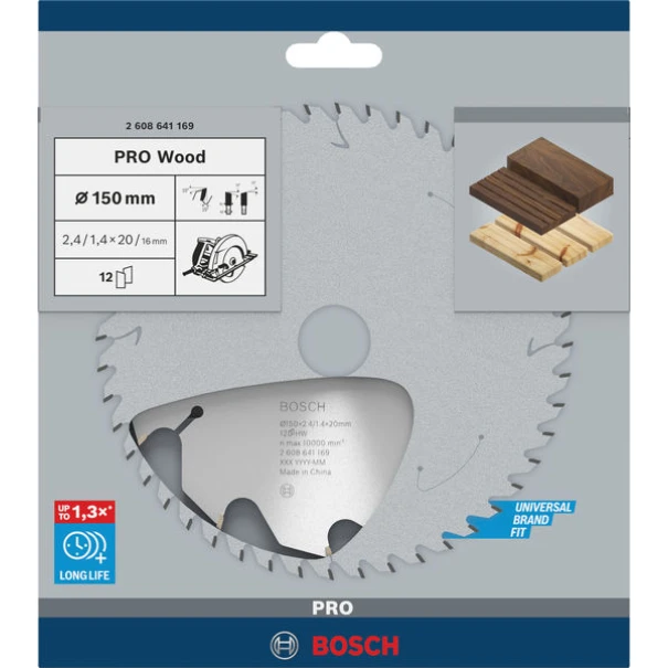 Диск за циркуляр PRO Wood, 150x2,4x20mm, z=12, 2608641169, BOSCH
