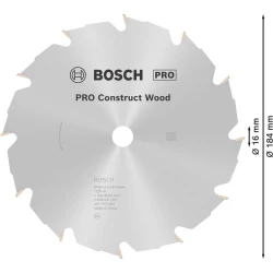 Диск за циркуляр за дърво PRO Construct Wood, 184x2,6x16mm, z=12, 2608641200, BOSCH