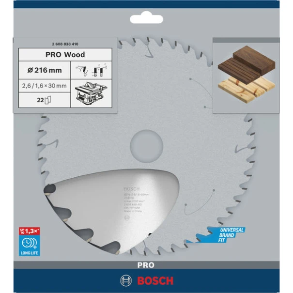 Диск за циркуляр PRO Wood, 216x2,6x30mm, z=22, 2608838410, BOSCH