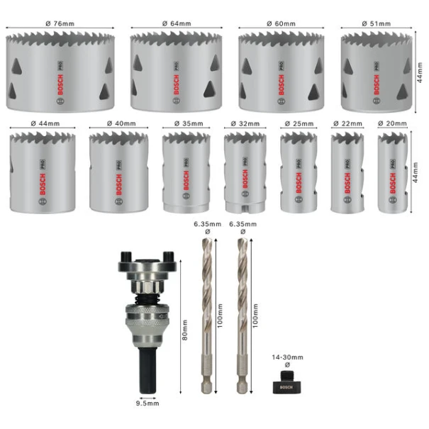 Комплект боркорона PRO Multi Material, дорник Q-Lock, 15бр, 2608901548, BOSCH