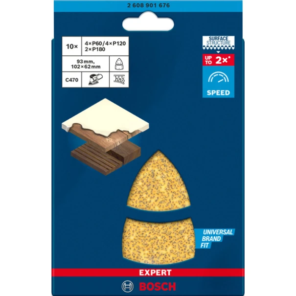 Шкурка EXPERT C470 102 x 62/93 mm, G 40, 50бр, 2608901676, BOSCH