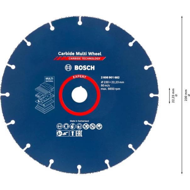 Диск за рязане EXPERT Carbide Multi Wheel 230 mm, 22,23 mm, 2608901682, BOSCH