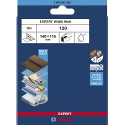 Шкурка за ръчно шлифоване EXPERT W480 Web, 115 x 140 mm, G120, 2608902385, BOSCH