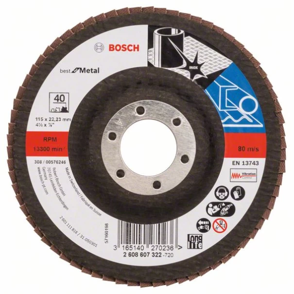 Диск ламелен за ъглошлайф X571, for Metal Ø115mm; G= 40, прав, 2608607322, BOSCH
