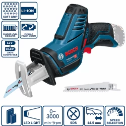 Акумулаторен саблен трион +GSA 12V-14, SOLO, 65mm/50mm, 060164L902, BOSCH