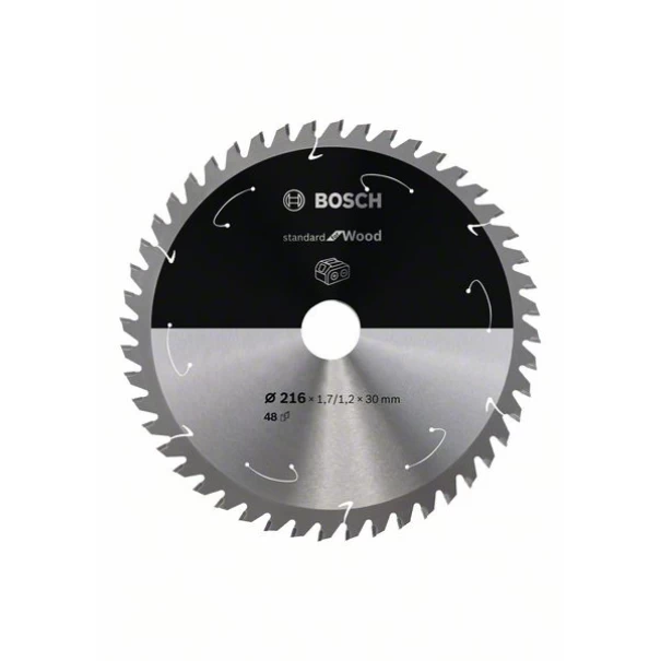 Диск за циркуляри акумулаторни, 216x1,7/1,2x30, z=48, Standard for Wood, 2608837723, BOSCH