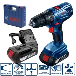 Винтоверт акумулаторен ударен GSB 180-LI, 2х2.0Ah, куфар, 06019F8307, BOSCH