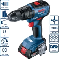 Безчетков винтоверт акумулаторен GSB 18V-50, 50Nm 2x2,0Ah, L-CASE, 06019H5100, BOSCH
