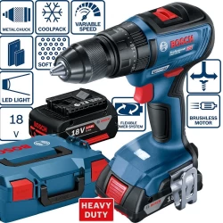 Винтоверт акумулаторен GSB 18V-50, 2x 5,0 Ah Li-Ion, L-BOXX 136, 06019H5101, BOSCH
