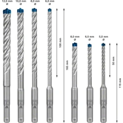 Комплект свредла за перфоратор EXPERT SDS-plus-7Х 5/6/6/8/8/10/12 mm 7бр, 2608900195, BOSCH
