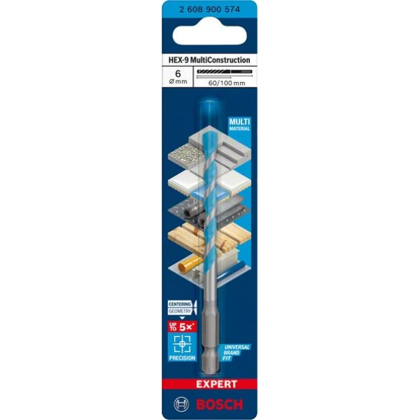 Свредло EXPERT HEX-9 MultiConstruction 6 x 60 x 100 mm, 2608900574, BOSCH