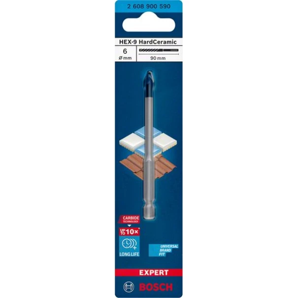 Свредло за плочки 6мм EXPERT HEX-9 HardCeramic, Ø6x90 mm, 2608900590, BOSCH