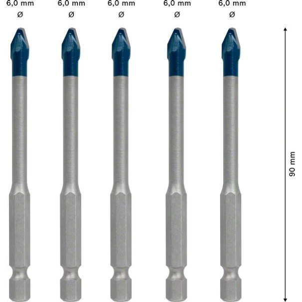 Комплект свредла за керемиди EXPERT HEX-9 HardCeramic, 6 mm 5бр, 2608900599, BOSCH