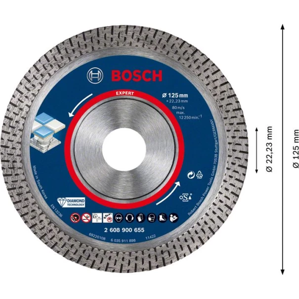 Диамантен диск EXPERT HardCeramic 125 x 22,23 x 1,4 x 10 mm, 2608900655, BOSCH
