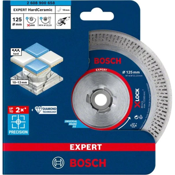 Диамантен диск EXPERT HardCeramic X-LOCK 125 x 22,23 x 1,4 x 10 mm, 2608900658, BOSCH