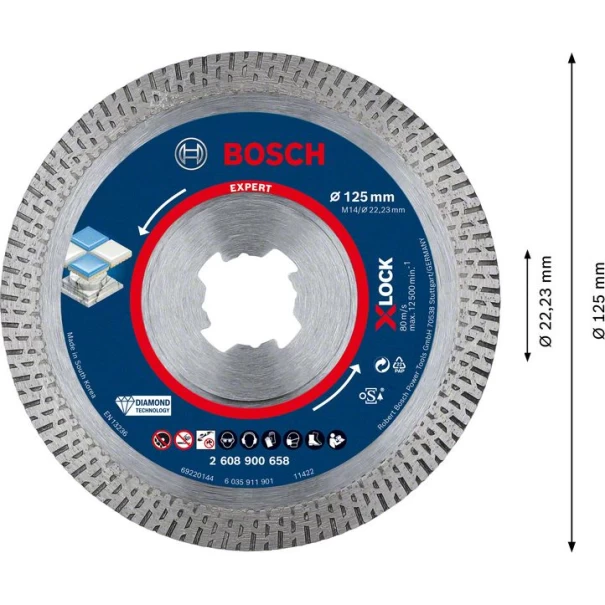 Диамантен диск EXPERT HardCeramic X-LOCK 125 x 22,23 x 1,4 x 10 mm, 2608900658, BOSCH