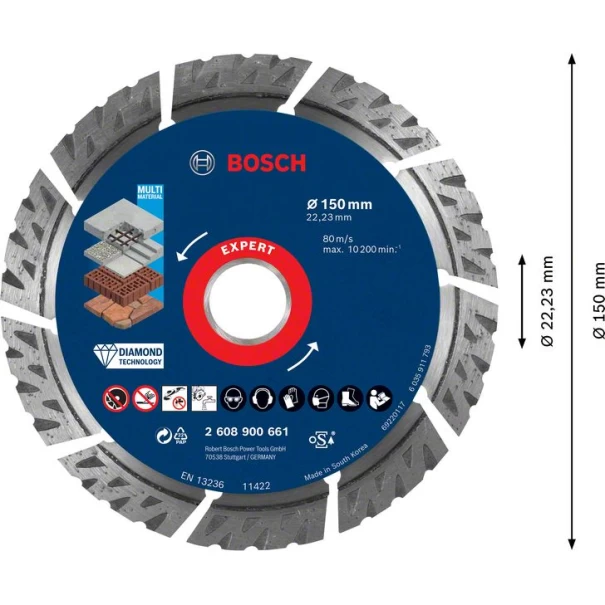 Диамантен диск за рязане EXPERT MultiMaterial 150 x 22,23 x 2,4 x 12 mm, 2608900661, BOSCH