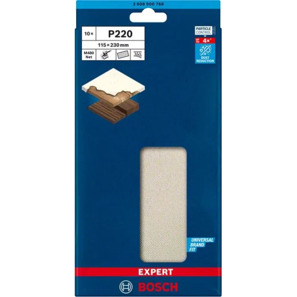 Абразивна мрежа EXPERT M480 за виброшлайф 115 x 230 mm, G 220, 10бр, 2608900766, BOSCH