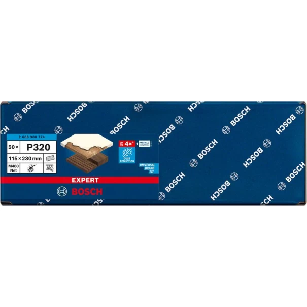 Абразивна мрежа EXPERT M480 за виброшлайф 115 x 230 mm, G 320, 50бр, 2608900774, BOSCH