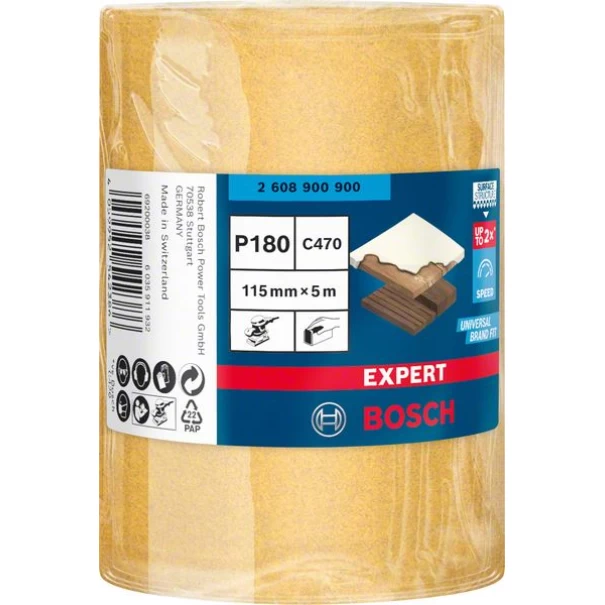 Ролка шкурка за ръчно шлифоване EXPERT C470 115 mm, 5 m, G 180, 2608900900, BOSCH