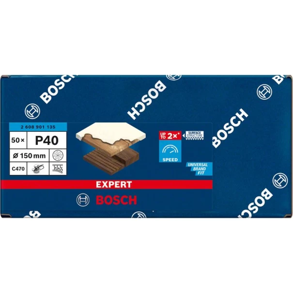 Шкурка EXPERT C470 с множество отвори за ексцентършлайф 150 mm, G 40 50бр, 2608901135, BOSCH