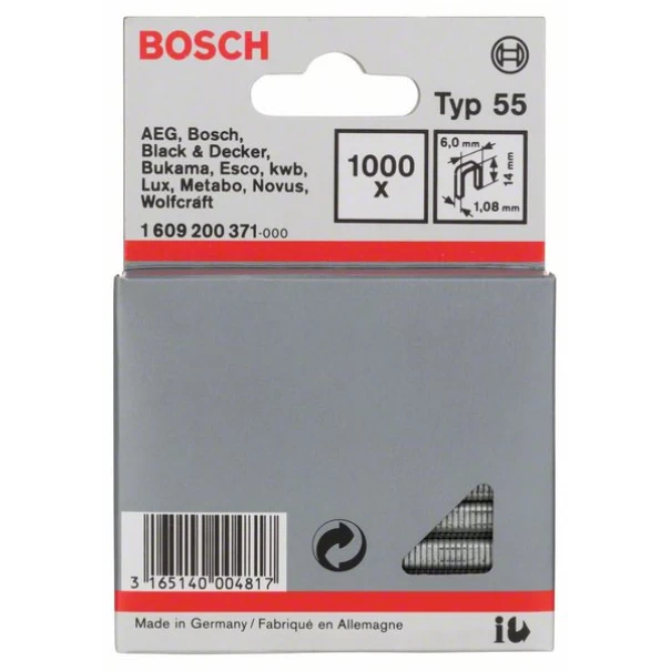 Скоба с тесен гръб тип 55, 6x1,08x14 mm, 1000 бр, 1609200371, BOSCH