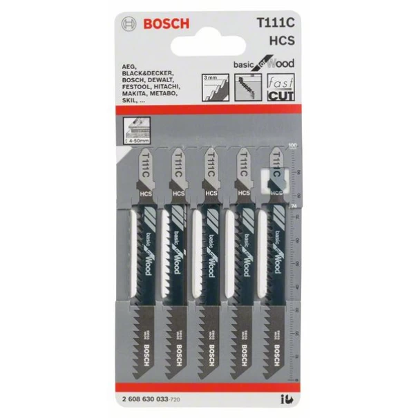 Нож за прободен трион T 111 C, Basic for Wood, 5бр, 2608630033, BOSCH