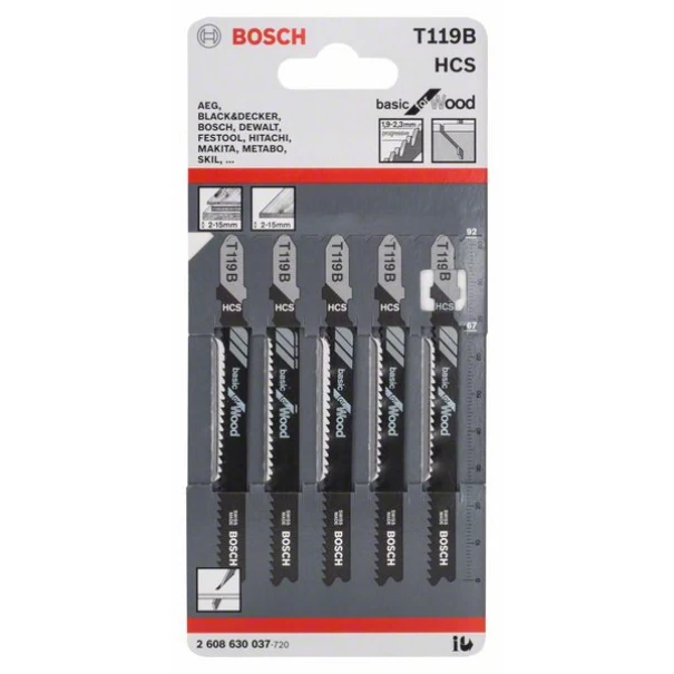 Нож за прободен трион T 119 B, Basic for Wood, 5бр, 2608630037, BOSCH